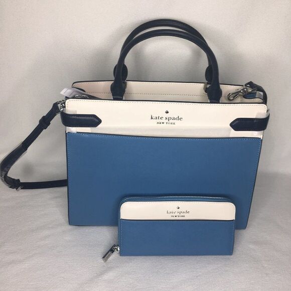 Kate Spade Color Block Large Satchel Shoulder Bag & Wallet Set NWT - Picture 2 of 11